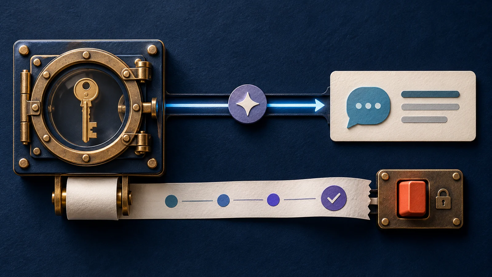 A sealed key vault granting one capability token to a single support task before access is revoked.