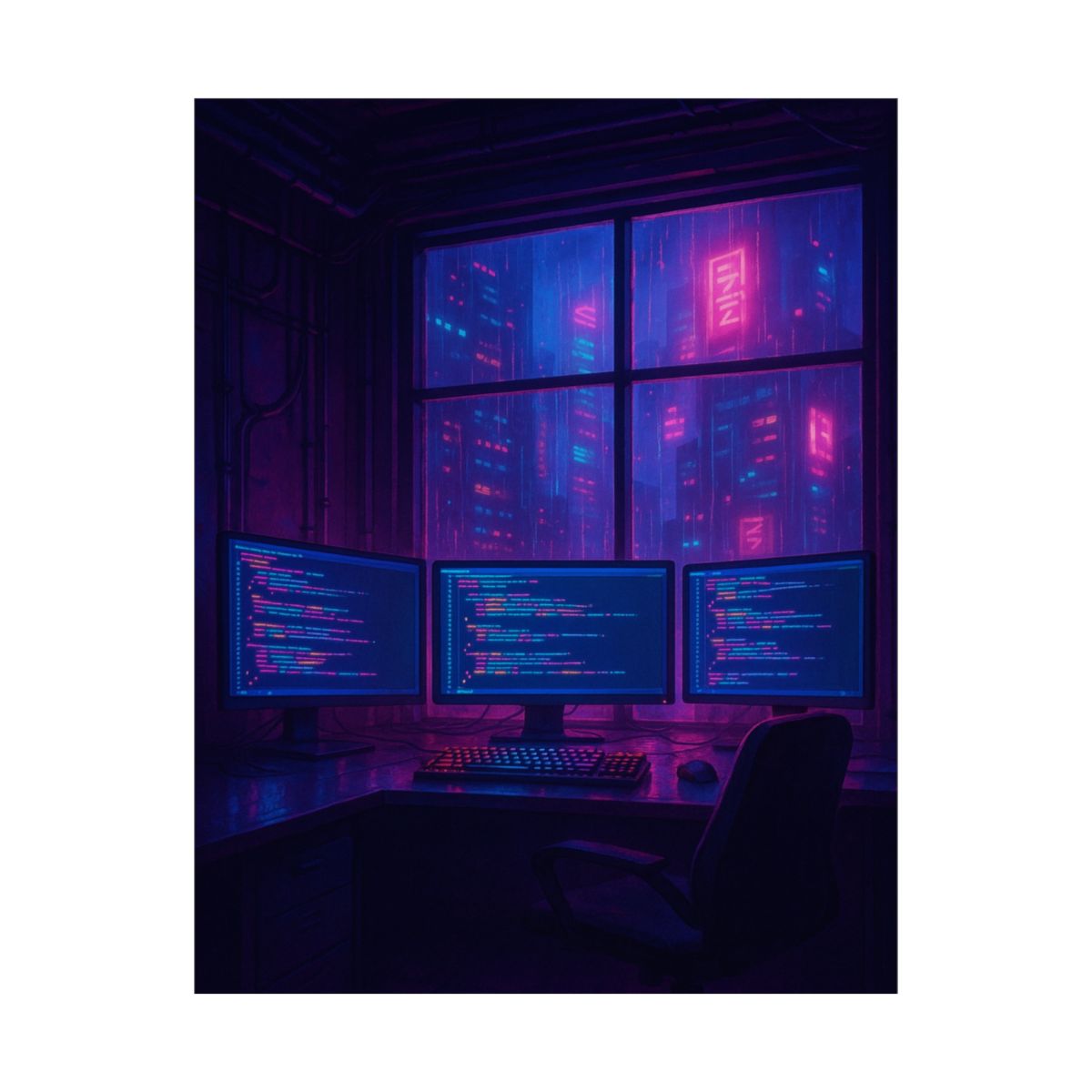Cyberpunk Dev Room — Neon Workspace Poster