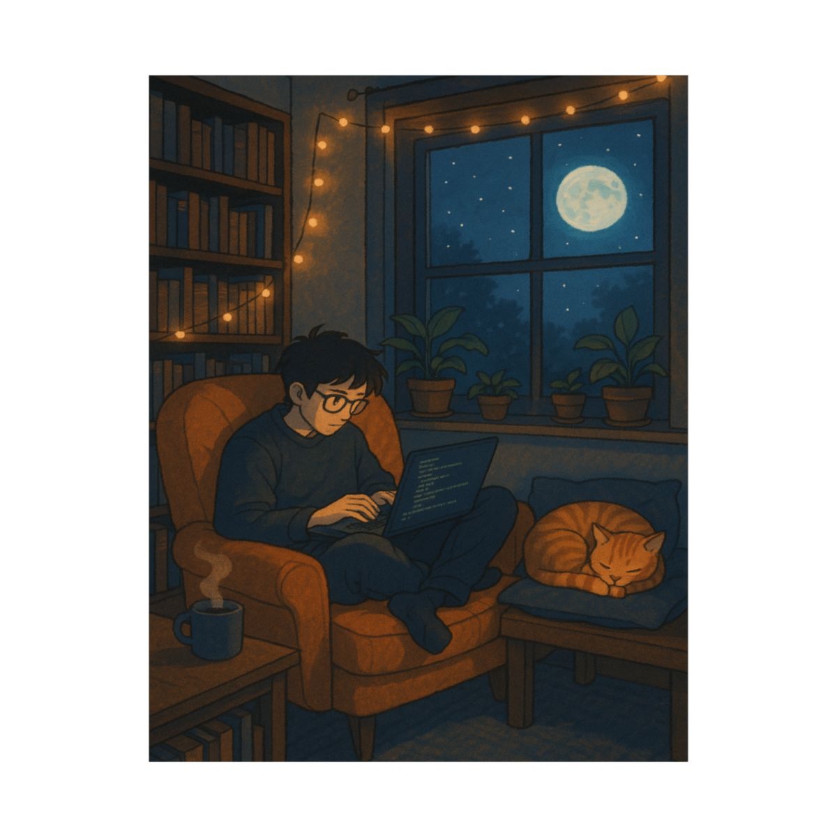 Cozy Late Night Coding — Lo-fi Developer Poster