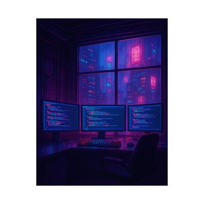 Cyberpunk Dev Room — Neon Workspace Poster